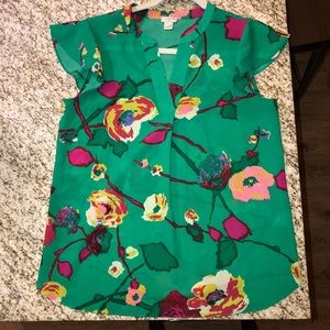 Green, floral JCrew top